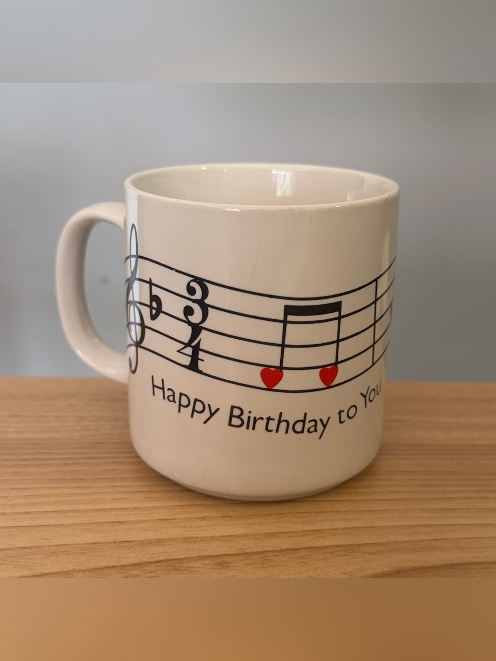 Russ Berrie White Ceramic Music Note Mug with Red Heart Accents